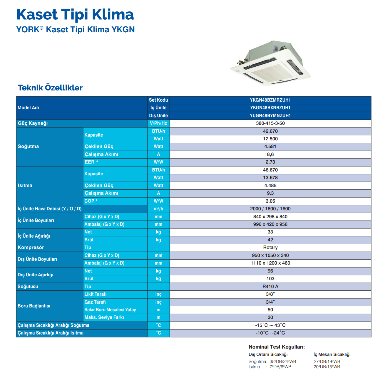 york 48000 btu kaset tipi on off klima