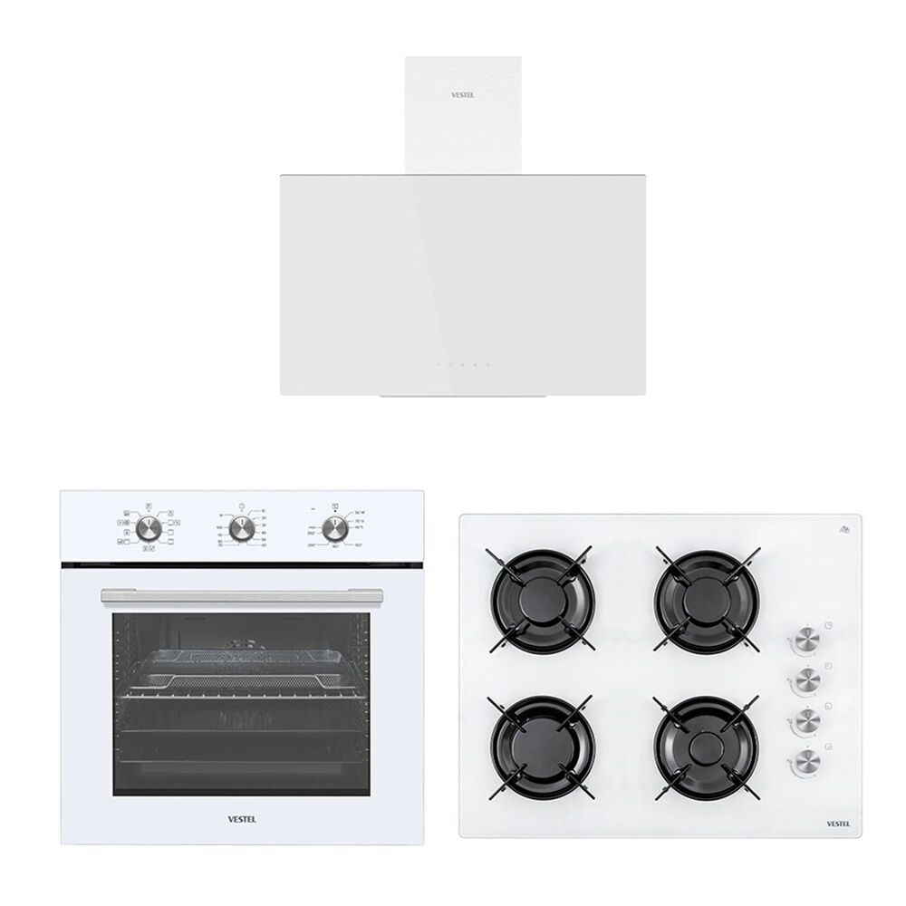 Vestel  Ankastre Eğik Beyaz Cam Ekonomik Set